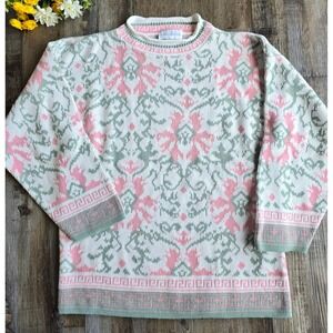 Vintage 90s Jessica Roberts Pastel Floral Knit Sweater Acrylic Large Cottagecore